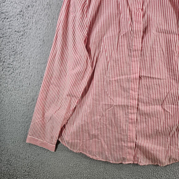 Talbots Womens XL Red White Striped Ruffle Neck Cotton Button Down Shirt Blouse - Picture 2 of 10